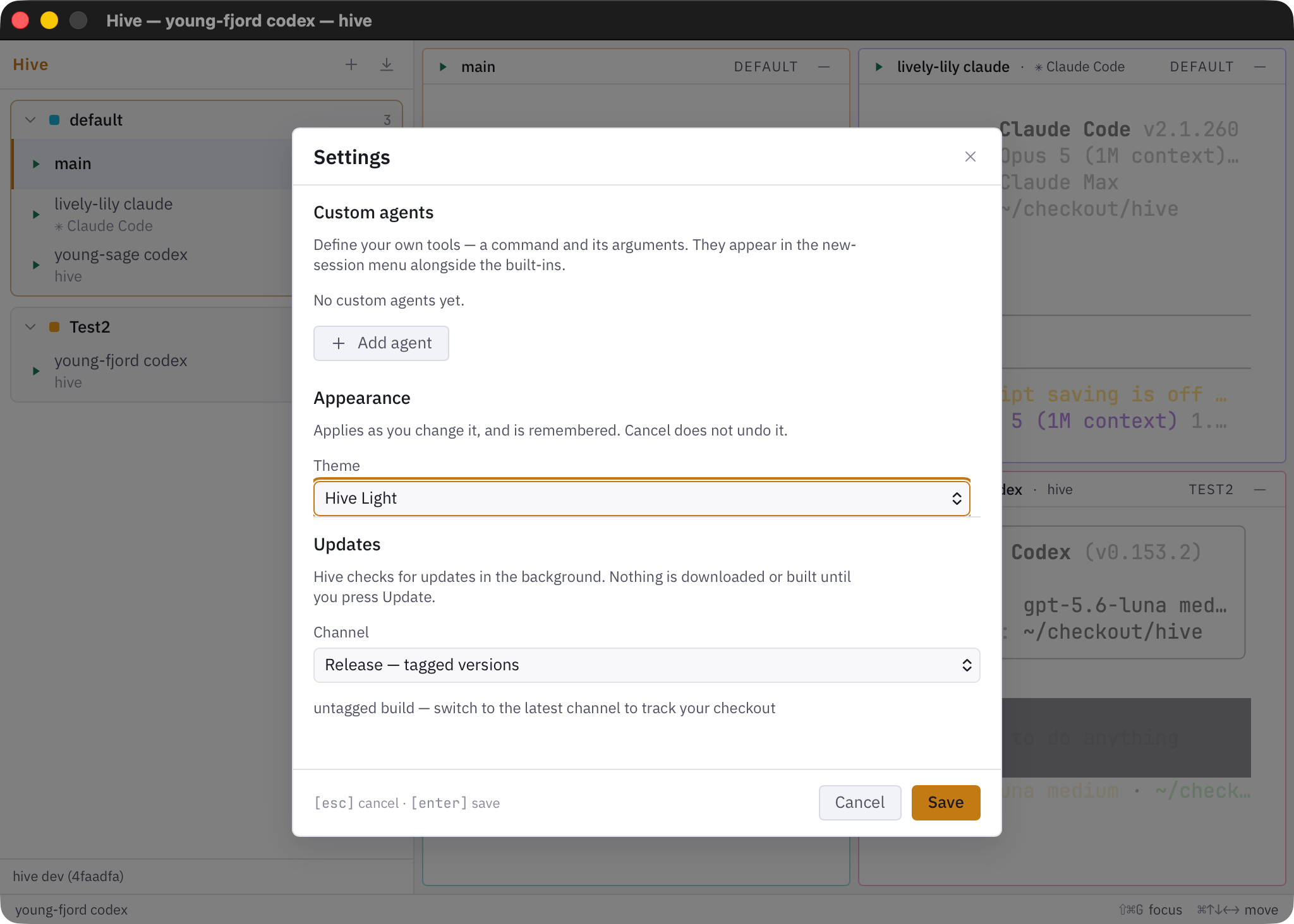 Settings › Appearance with theme presets